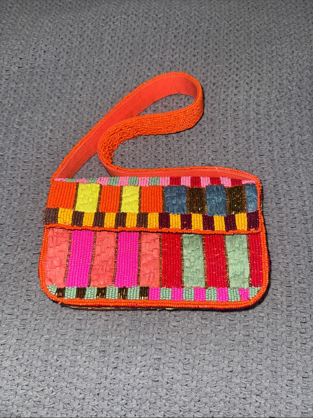Anthropologie Orange Multicolor Beaded Crossbody